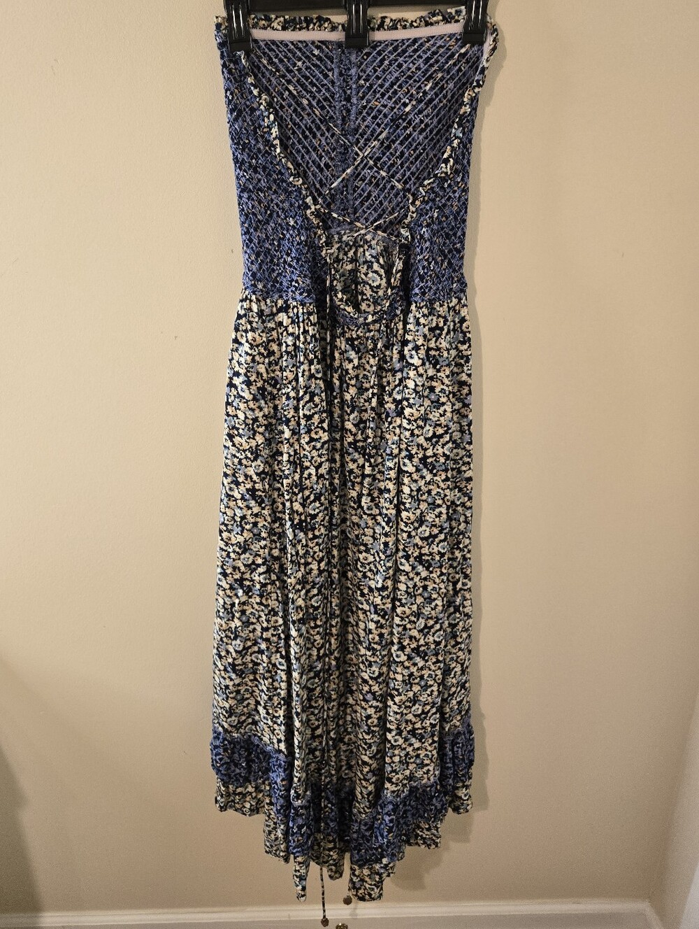 Free People Dress LARGE One I Love in Denim Combo Floral Midi Sundress Boho - Picture 9 of 9